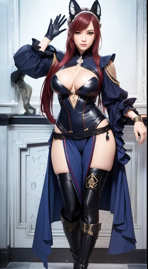 realistic,cosplay,1woman,detailed gorgeous face, delicate features, big breasts, full body, showing cleavage, sexy poses, cosplay clothes, anime, plain background
