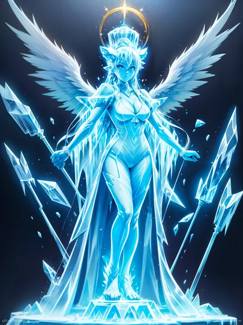 fantasy art, RPG art, icestyle a picture of an (ice sculpture: 1.5) (ultra detailed, Masterpiece, best quality: 1.4) of an (icy: 1.4) female angel (ultra detailed, Masterpiece, best quality: 1.3) spread angel wings angel_wings (ultra detailed, Masterpiece,...