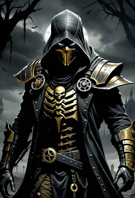 Scorpion Character in Mortal Kombat, (((flawlessly crafted and visually stunning mechanical warrior:1.3))), stunning mechanical armor, in the wind, on devastated battlefield, the grim reapers presence hangs heavy in the air, intricate details, stylish deli...