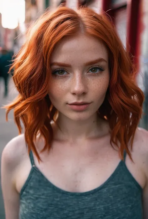 /imagine prompt: redhead angel girl influencer captured in photography through a 35mm lens, evoking the raw authenticity of stre...