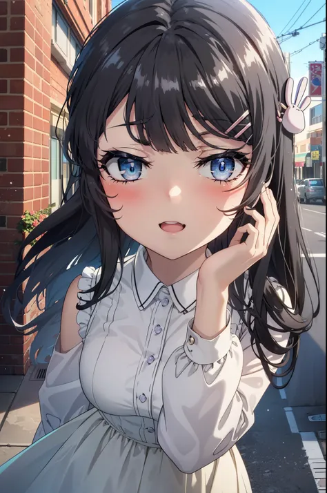 maisakurajima, Mai Sakurajima, Long Hair, bangs, (Black Hair:1.5), hair ornaments, (Purple eyes:1.1), Hair Clip, rabbit hair ornaments,time　Daytime,sunny,Light of the sun,White hat,
happy smile, smile, Open your mouth,blush,Sleeveless dress,Long skirt,Cute...