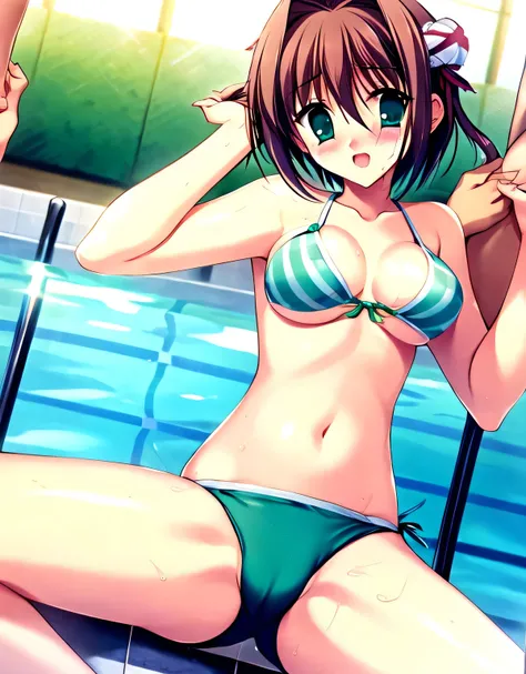 asakura_yume,((woman１people)),Brown Hair,Medium Chest,Aqua Eye,White skin,nsfw,(((Pool))),((Multiple men)),((Are standing)),(((By Meng_Surrounded by middle-aged male molesters))),(((((((By Meng_A molester grabs my breasts))))))),blush, (surprise),Open your...