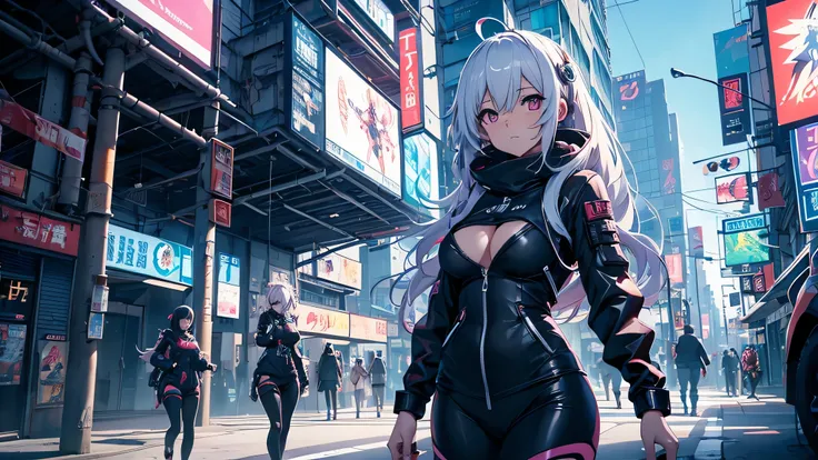 Chicas anime en catsuits posando en una ciudad por la noche., oppai ciberpunk, anime ciberpunk art, anime ciberpunk, arte del anime ciberpunk, digital arte del anime ciberpunk, ciberpunk digital - arte anime, anime ciberpunk moderno, anime ciberpunk digita...