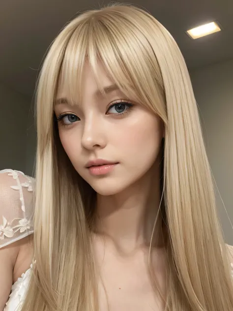 ((Face close-up))　(Squint your eyes:1.5 Sensual Looks:1.5)　(Large Breasts:1.4)　Beautiful Fantasy Girl　((highest quality)), ((masterpiece)), (Get used to it), Perfect Face　(1 girl)　(French)　(She is 18 years old、The cutest teen in France.)　((highest quality)...