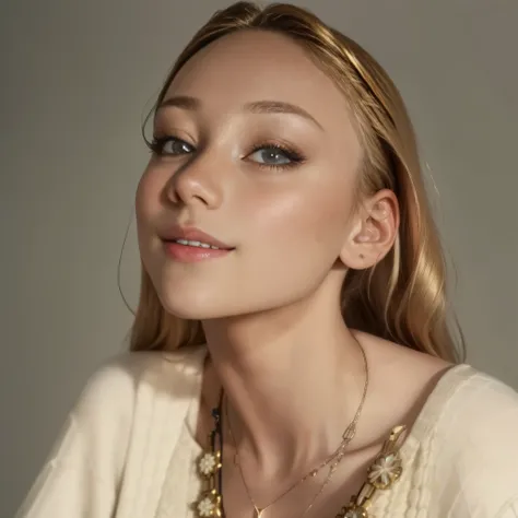 Nahaufnahme einer Frau, wearing a sweater and a necklace, Portrait of Ester Exposito, Sydney Sweeney, Eleanor Tomlinson, Gesicht wie Ester Exposito, ((Looking pleased to camera):1.3), Werbebild, durchgesickertes Bild, Martina Fackova, Portrait of Nicole An...