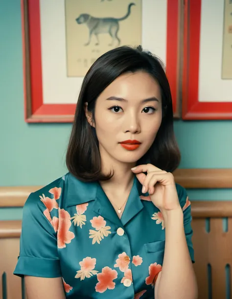 analog style portrait of an ((asian woman)) , wes anderson movie, still from stanley kubrick movie