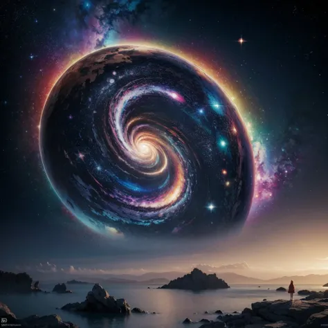 obra de arte, surrealism, muy detallado, Detalles intrincados, Oil painting, Mejor calidad, cosmic, estrellado, una mujer sosteniendo una balanza de dos platos, concepto de signo de libra, golden ratio, Hermoso, cosmic concept, 8K, cinematic light, estrell...