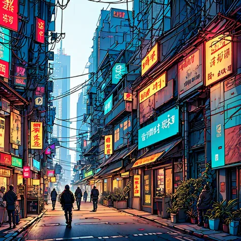Cyberpunk city from sci-fi movie, empty street, night, chinoiserie buildings, old shop, irregular, circuit boards, wires, intricate, super detailed, realistic, hyper realistic, high quality, best, super detailed, crazy Detail, Very Detailed, Photorealistic...