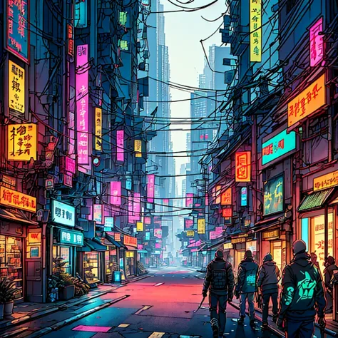 Cyberpunk city from sci-fi movie, empty street, night, chinoiserie buildings, old shop, irregular, circuit boards, wires, intricate, super detailed, realistic, hyper realistic, high quality, best, super detailed, crazy Detail, Very Detailed, Photorealistic...
