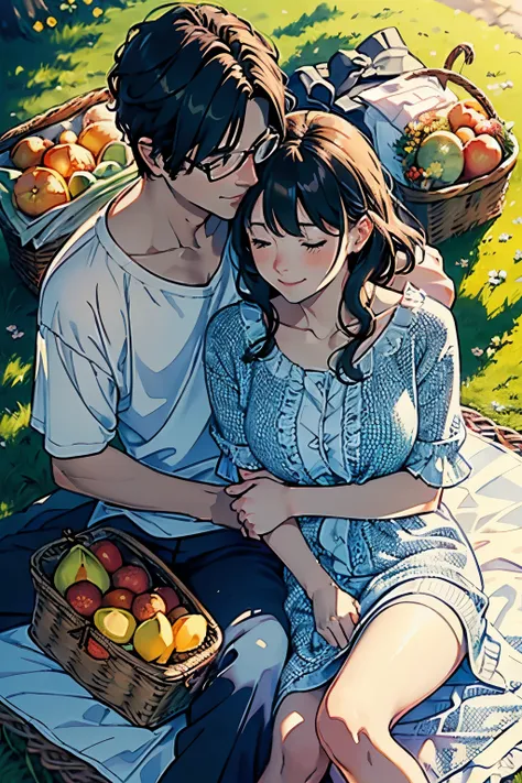 (Masterpiece, High Quality, Cozy Couple in Park --S2),
(Realistic rendering), (Shiny skin), (Couples in Love: 1.5),
(Natural colors), (Breezy atmosphere), (Clear sky), (Warm sunlight),
(Man with stubble and glasses off, arm around woman), (Woman with long,...