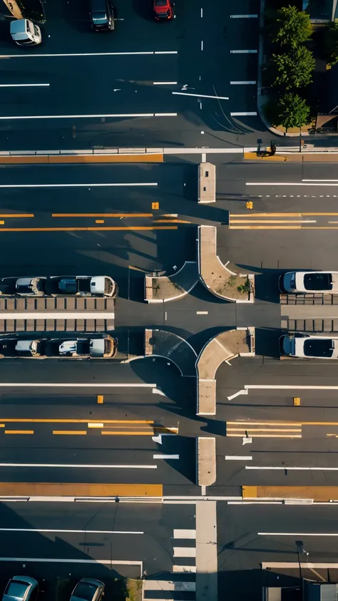 Top down view of a city street diagonally 