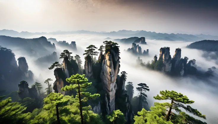 Black and White Landscape Photography,National Geographic award-winning works,8k,George Digarakis,Zhangjiajie Photography Works,Distant view of clouds and sunshine,Mid-view pine,Strange Rock Mountain,Clouds and mist,Close-up of the Welcoming Pine,Cool and ...