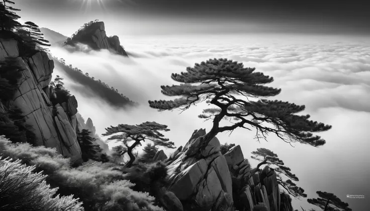 Black and White Landscape Photography,National Geographic award-winning works,8k,George Digarakis，Lushan Photography Works，Distant view of clouds and sunshine，Bird，Mid-view pine，Strange Rock Mountain，Clouds and mist，Close-up of the Welcoming Pine，Cool and ...