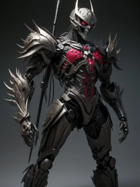 ((best quality)), ((masterpiece)), (detailed), perfect face, Pale White and Dark Red coloring, Skeleton Kamen Rider, Graveyard background, Single person, Sleek Skeleton Armor, Full Body, Skeleton Base, Kamen Rider, 1 male, Skeletal Design, Wielding a Long ...