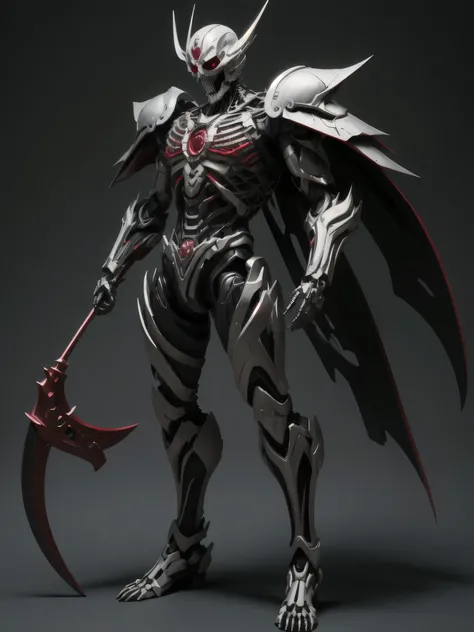 ((best quality)), ((masterpiece)), (detailed), perfect face, Pale White and Dark Red coloring, Skeleton Kamen Rider, Graveyard background, Single person, Sleek Skeleton Armor, Full Body, Skeleton Base, Kamen Rider, 1 male, Skeletal Design, Wielding a Long ...