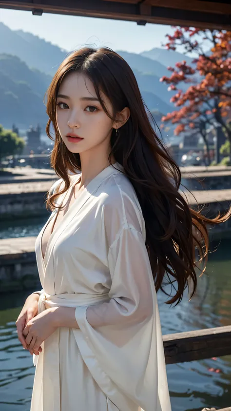 (highest quality:1.3、masterpiece:1.3)、Ultra high definition、(One girl、solo)、Captured in atmospheric perspective、Detailed face with expressive eyes、red glowing、The cracks are characteristic、Shiny skin that reflects light、Super long, wavy, flowing brown hair...