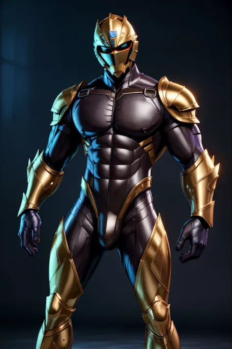 ((Best Quality, 8K, ultra-detailed, Masterpiece: 1.3)), 1boy, shiny skin, sharp, Perfect Body Beauty, realistic shaded perfect body, muscular male, (cute male face:1.1),("bodysuit, big bulge ":1.2),("leggins , armor":1.1),("glove, armor":1.1 ), helmet, hel...