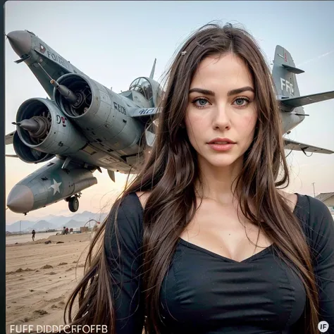 Realistic,Polite Dress,(Fighter Plane Action War Movie Poster),(Foundation Movie Reference: 1.8),Realistic,Air Force General Uniform,(Realistic Face Resolution),Cinematic Poses,Adult,Skinny,Small,Long Hair Dark Blonde Woman 1 Person,Serious Face,Science Fi...