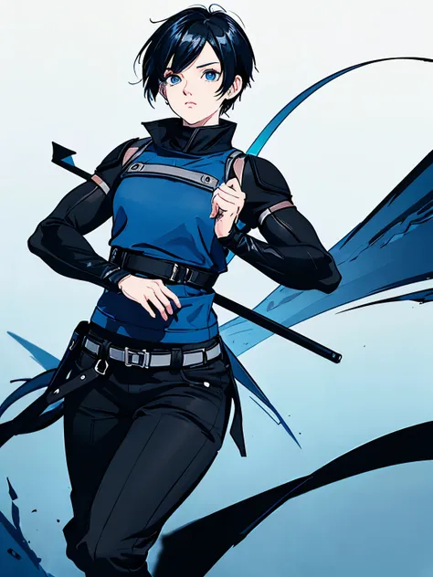 SFW, Ice Ninja, Tomboy Woman, Short Hair, Blue Eyes, Black Hair, bare hands, tundra background,black pants 