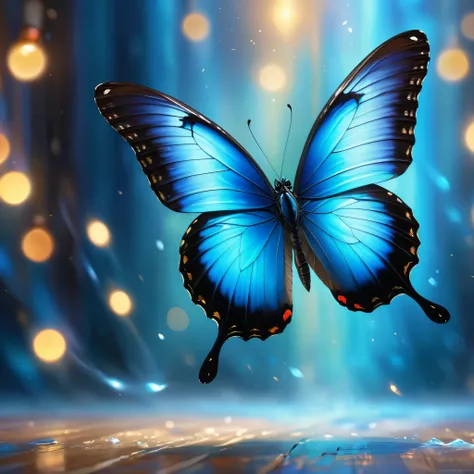 A blue butterfly dancing gracefully in a dreamy light, with dynamic blur in a hurricane, detailed textures, vivid colors, and a mysterious atmosphere. (best quality,4k,8k,highres,masterpiece:1.2),ultra-detailed,(realistic,photorealistic,photo-realistic:1.3...