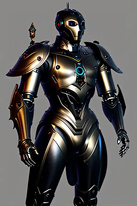 Male robot, Metallic black armor, facing sideways