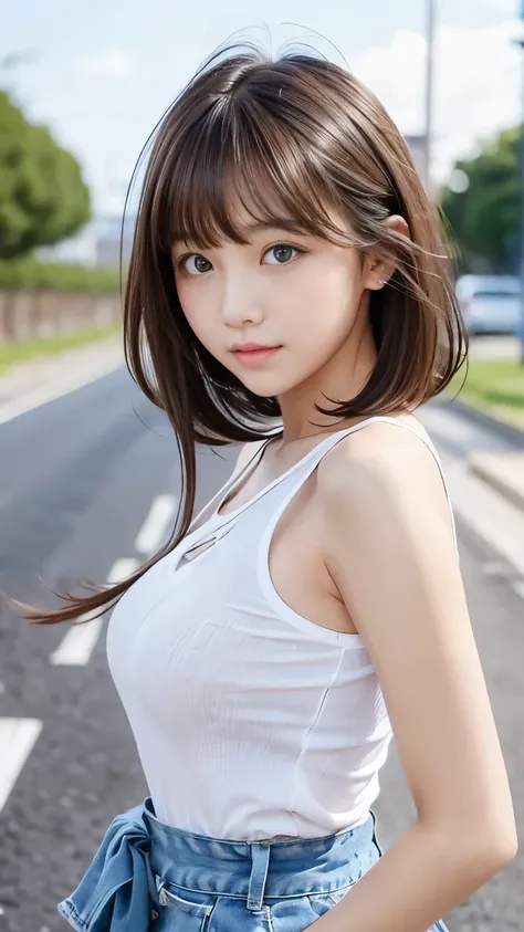 Sexy big 、Sexy cute looks and cute 15 year old beautiful girl, Beautiful and sexy face、A strong wind blows my hair in front of my face、Cute and sexy eyes hidden by long bangs Beautiful short blonde hair Small ribbon