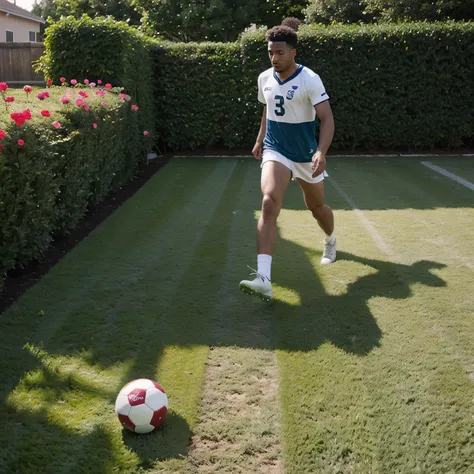 A football in the flowerbed