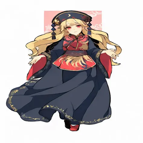 Drawing of a woman in a long dress and hat, Flowing hair and long robes, Onmyoji, Onmyoji detailed art, Edelgard fire symbol, Edelgard from Fire Emblem, wishful character, Ehime, Onmyoji portrait, Ancient Princess Libu, , Cute anime waifu in pretty outfits