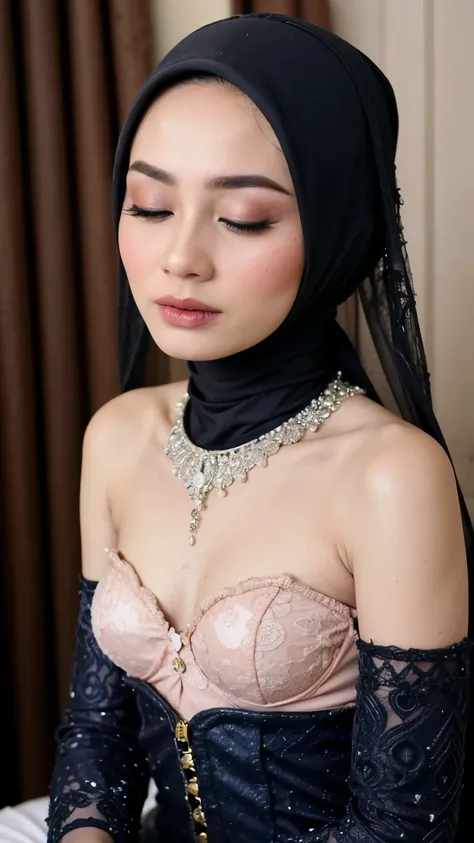 ((Colourful)), ((Big Tits:1)), ((Flat Chest:1)), Wear sunglasses and act like Rosyam, ((Closed Eyes)), ((Strapless Colourful bra Flat Chest)), Naked, Angry pose, Angry face, (((HIJAB MALAY GIRL))), masutepiece, High quality, UHD 45K, Realistic face, Realis...