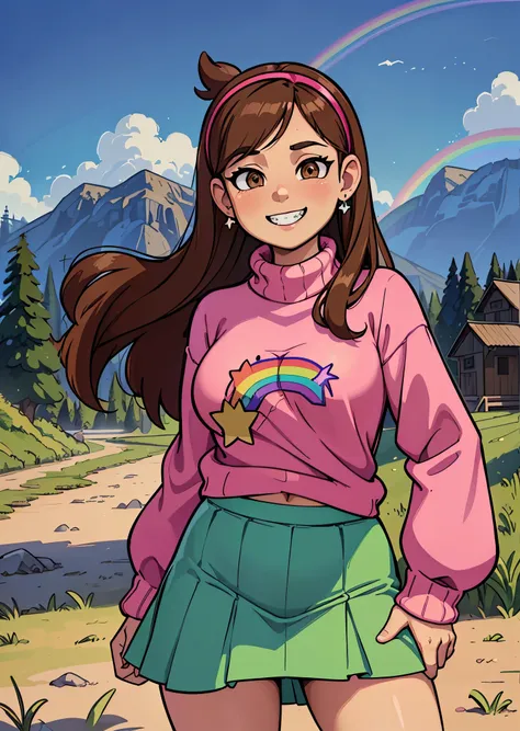 [mabel], [gravity falls], ((masterpiece)), ((hd)), ((high res)), ((solo portrait)), ((waist-up)), ((front view)), ((detailed sha...