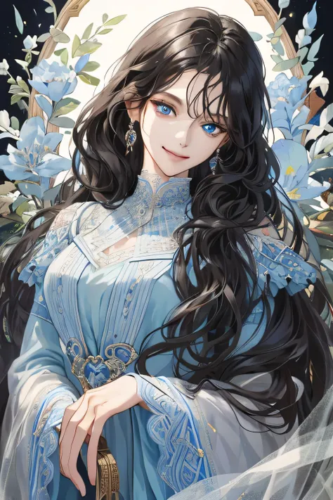 (extreamly delicate and beautiful:1.2), 8K,(masterpiece:1.0),(best_quality:1.0), 1 girl, and intricate detailing, Enlarged textures, and intricate detailing, finely eye and detailed face, and intricate detailing, shiraga, black curls long hair, (smirk mout...