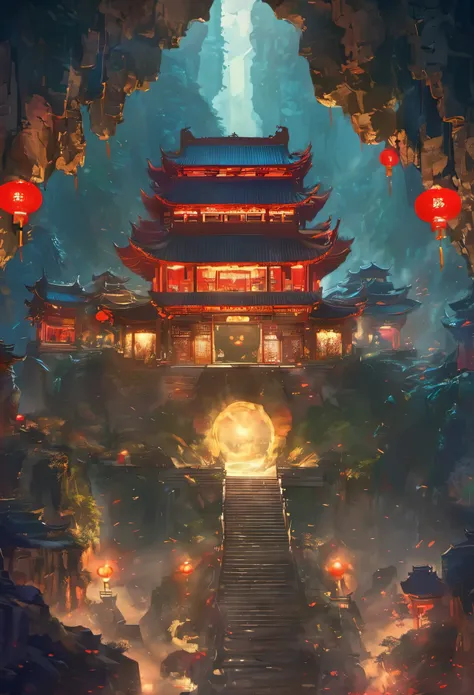 (underground:1.5).阴暗的underground古墓:1.37.(((神秘的东方underground古墓,underground古墓,The cave has a spacious and magnificent landscape))),((Red sedan floating,Chinese car,Chains on cars,Bell on chain,Chinese car)),stale,Dim Lights,Beautifully carved stone walls,cei...