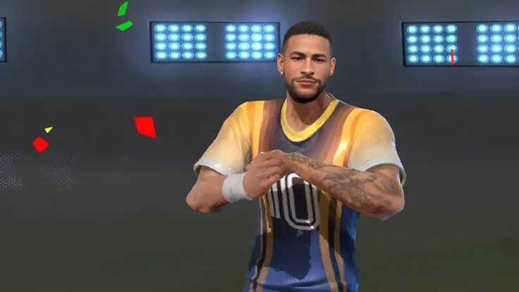 arafed image of a man in a jersey holding a soccer ball, neymar in fortnite, neymar in gta v, neymar jr, ingame image, neymar, in game style 8k, in game graphic, perfect detail, trending dribble, ingame, 2020 video game screenshot, in - game, in-game, perf...