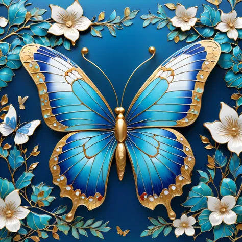 (cloisonne ceramic butterfly, vibrant colors, intricate details),blue and white,delicate patterns,chinese traditional art style,...