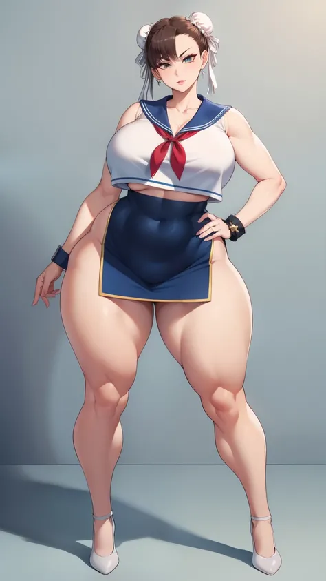 Large Breasts, Big Hips,Full Body Shot, Mature mother, Whipping the lower body, Plump thighs, Full calf, Seductive mature woman, Perfect body, Plus Size Model,high school girl,Sailor suit, The skirt is short,Mature woman wearing Sailor suit,Chunli