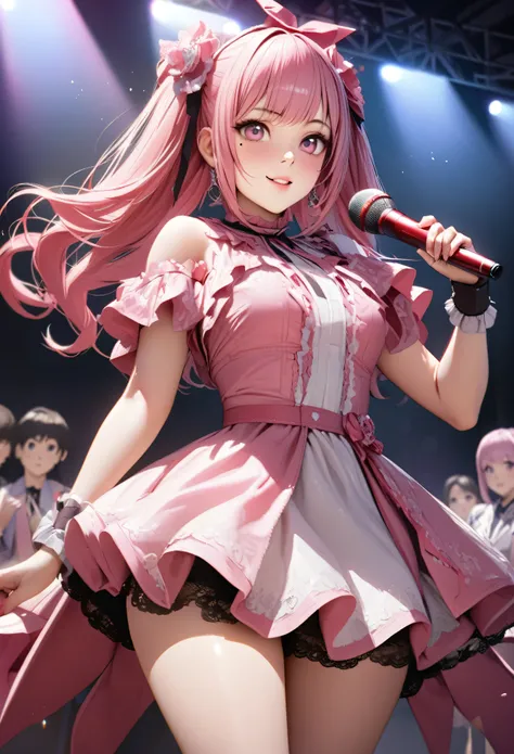 One Girl、Looking at the audience、
Beautiful pink eyes、Long pink hair、,Mole under the eye、Plump and glossy lips、Heart-shaped choca、Idol、Her name is Rico,smile、ー、。.。.。.。.。.。.。.。.。.。.。.。.。.。.。.。.。.。.3D、Realistic、
IDOL costumes、Short skirt,Drape clothes、gem、Th...