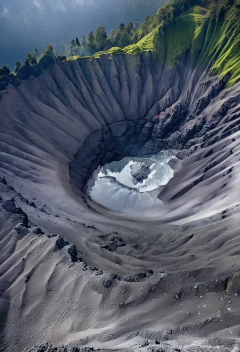 ai generates photos of realistic views of the dieng crater using a drone which produces ultra hd images