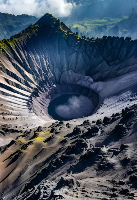 ai generates photos of realistic views of the Dieng crater using a drone which produces ultra HD images