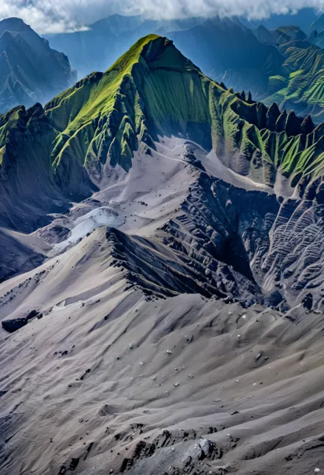 photo of a realistic view of the dieng mountain crater using a drone which produces ultra hd photos