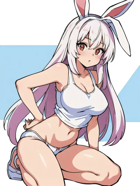 anime girl mit Hasenohren and a white top, Lola-Bunny-Fanart, OC-Kommission, Bunny Girl, casual pose, dick, mit Hasenohren, Im Anime-Stil, Order for high resolution, Charakter im Anime-Stil, ein Tanktop tragen, mit langen Schlappohren, fullbody commission ...