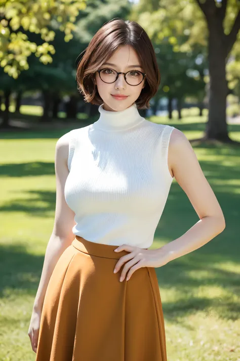 (highest quality、Tabletop、8k、Best image quality、Award-winning works)、One beautiful woman、Age 25、(alone:1.1)、Perfect beautiful composition、(Accentuate your body lines:1.1)、( Very short bob hair:1.1)、(Perfect white turtleneck sleeveless knit sweater:1.2)、(Ba...