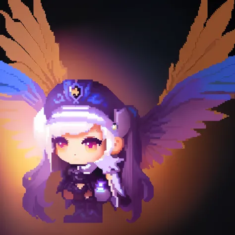 Pixel art close up of girl with wings, as a Mysterious Valkyrie, MapleStory의 스타일, Mysterious Valkyrie, Chibi, Character art from Maple Story, MapleStory, epic angel wings, angel knight girl, Mystical Atlantis Valkyrie, MapleStory 총소녀, MapleStory mouse, vis...