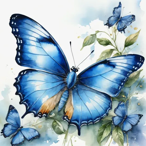 Watercolor blue butterfly, (masterpiece), (highest quality), (Ultra high detail)