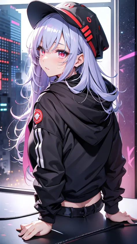 最high quality、Best image quality、masterpiece、girl((18-year-old、 By becoming、Best Bust、Medium Bust,Wide open breast tea、Red glowing eyes,Silver Hair、Disheveled Hair、Long Hair、thin,The highest valley、Open chest、Luminous Wristbands、hat、hair ornaments、luminous...