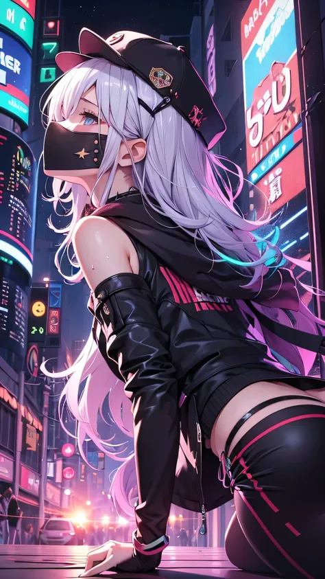 最high quality、Best image quality、masterpiece、girl((18-year-old、 By becoming、Best Bust、Medium Bust,Wide open breast tea、Red glowing eyes,Silver Hair、Disheveled Hair、Long Hair、thin,The highest valley、Open chest、Luminous Wristbands、hat、hair ornaments、luminous...