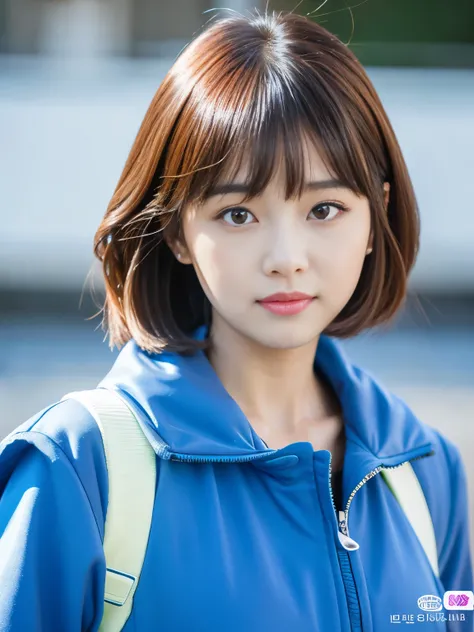 Close-up of woman wearing white top and blue jacket, Korean Girl, beautiful south Korean woman, beautiful young Korean woman, gorgeous young Korean woman, tzuyu from times, Anime girls in real life, Korean woman, White Ji haircut, Nam Jae-yeon, Beautiful A...