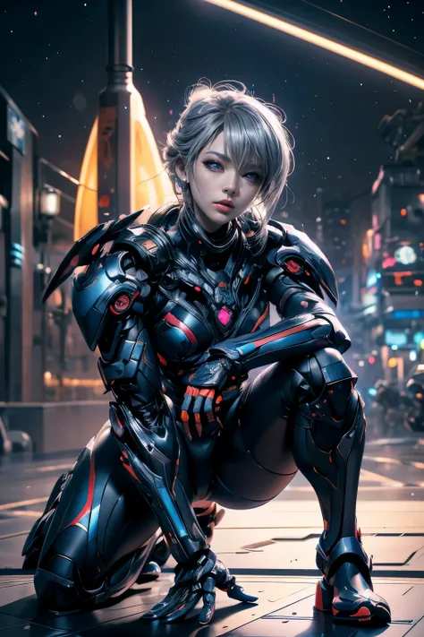 cg mecha, beautiful eyes, two people、upper body, （mechanic）, action、female、portraiture,jet suit、complex３ｄheadset、perfection、neon...