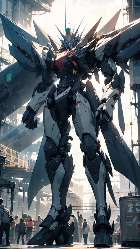 one mecha robot with laser sword, standing tall, full body, one color background, no wing, detailed head