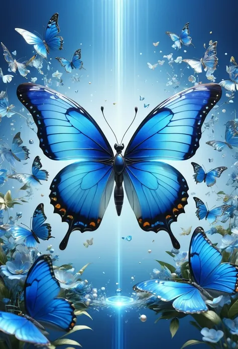 best quality,perfect masterpiece,perfect work of art,business,8k,blue transparent butterfly，blue，kaneko,pearl hallucination,(the...