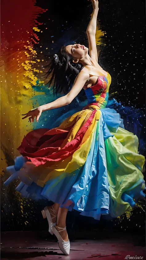 woman painting, dancing, dress, artistic painting